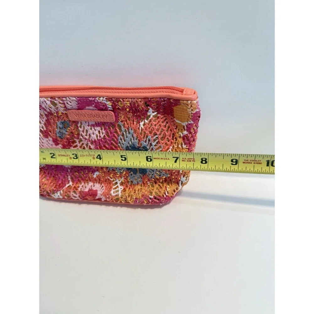 Vera Bradley Iconic Cosmetic Bag Wristlet Sequin Mesh Floral Orange Colorful